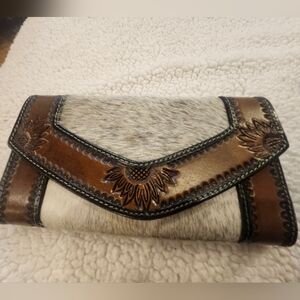 EUC leather and cow fur wallet